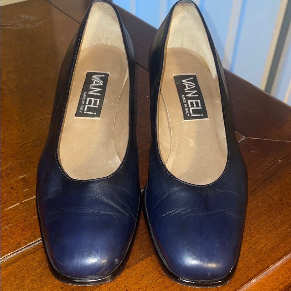 Vaneli Dark Blue Leather Heels